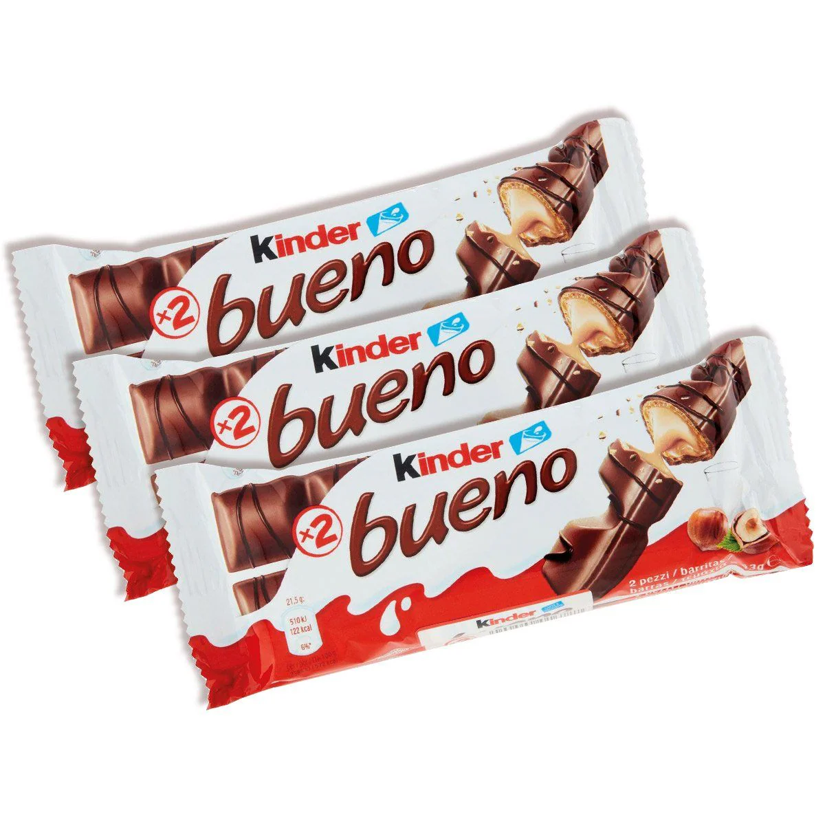 3x Kinder Bueno, wafer ricoperti di cioccolato e ripieni di crema alla nocciola da 43g