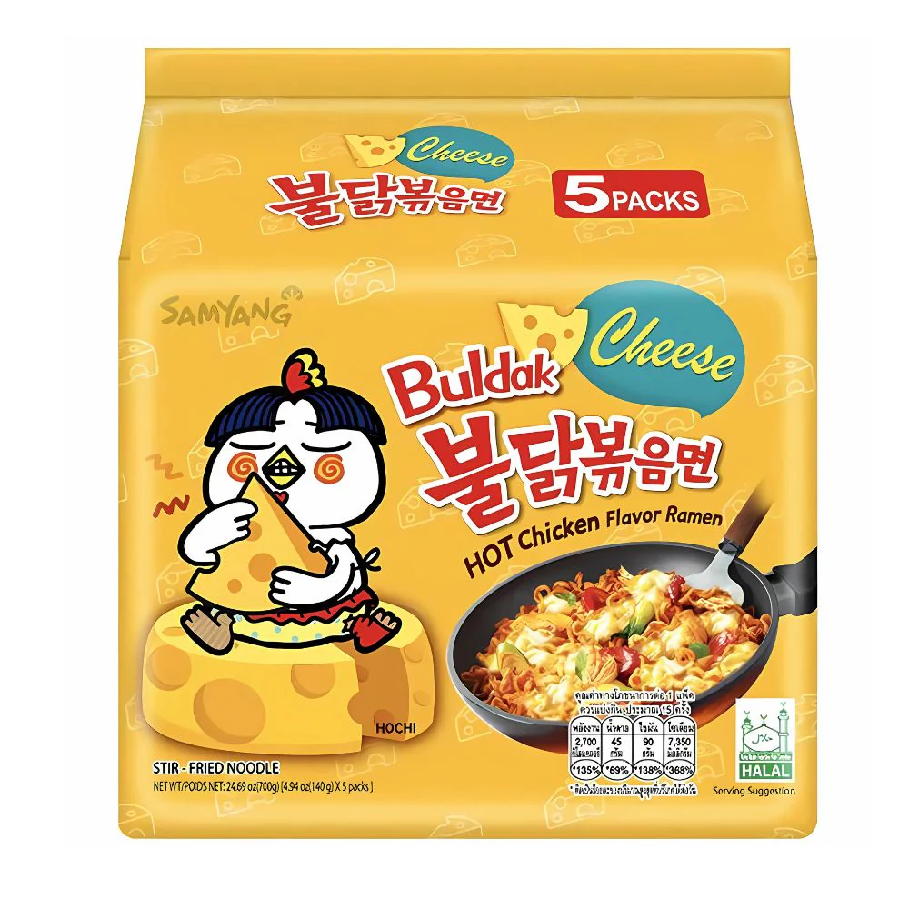 5x Samyang Buldak Hot Chicken Flavor Ramen Cheese, ramen al pollo piccante da 140g