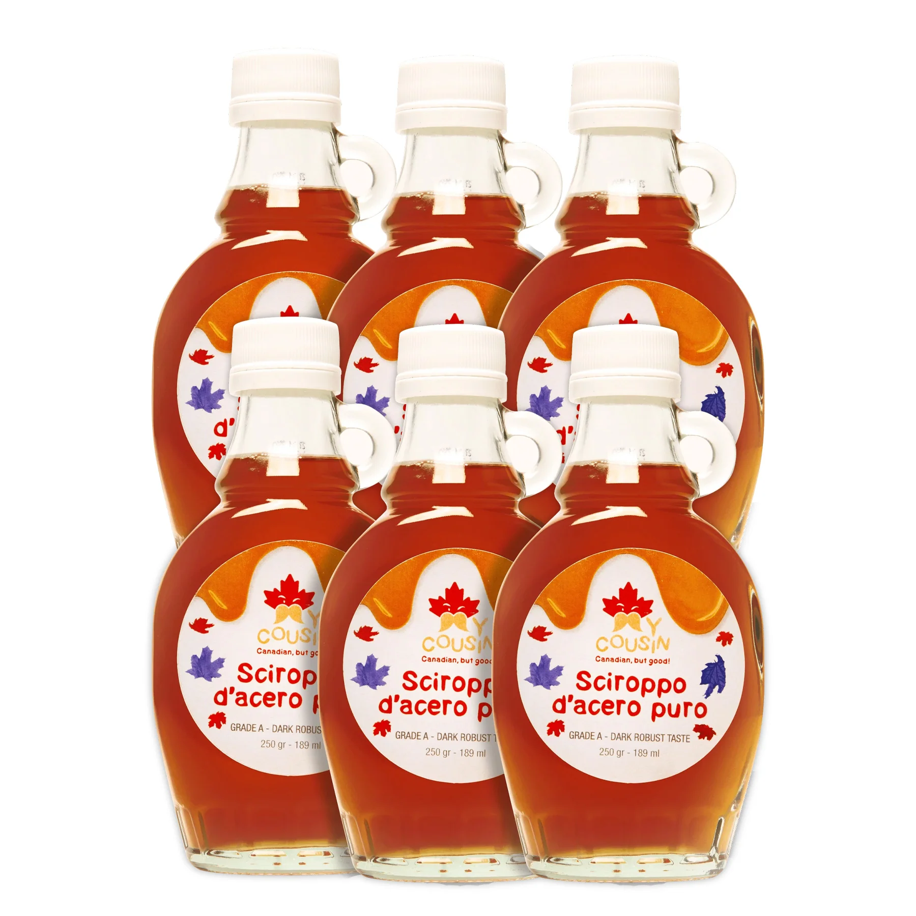 6x My Cousin, 6 confezioni di sciroppo d'acero grado A (dark robust taste) da 189ml l'uno