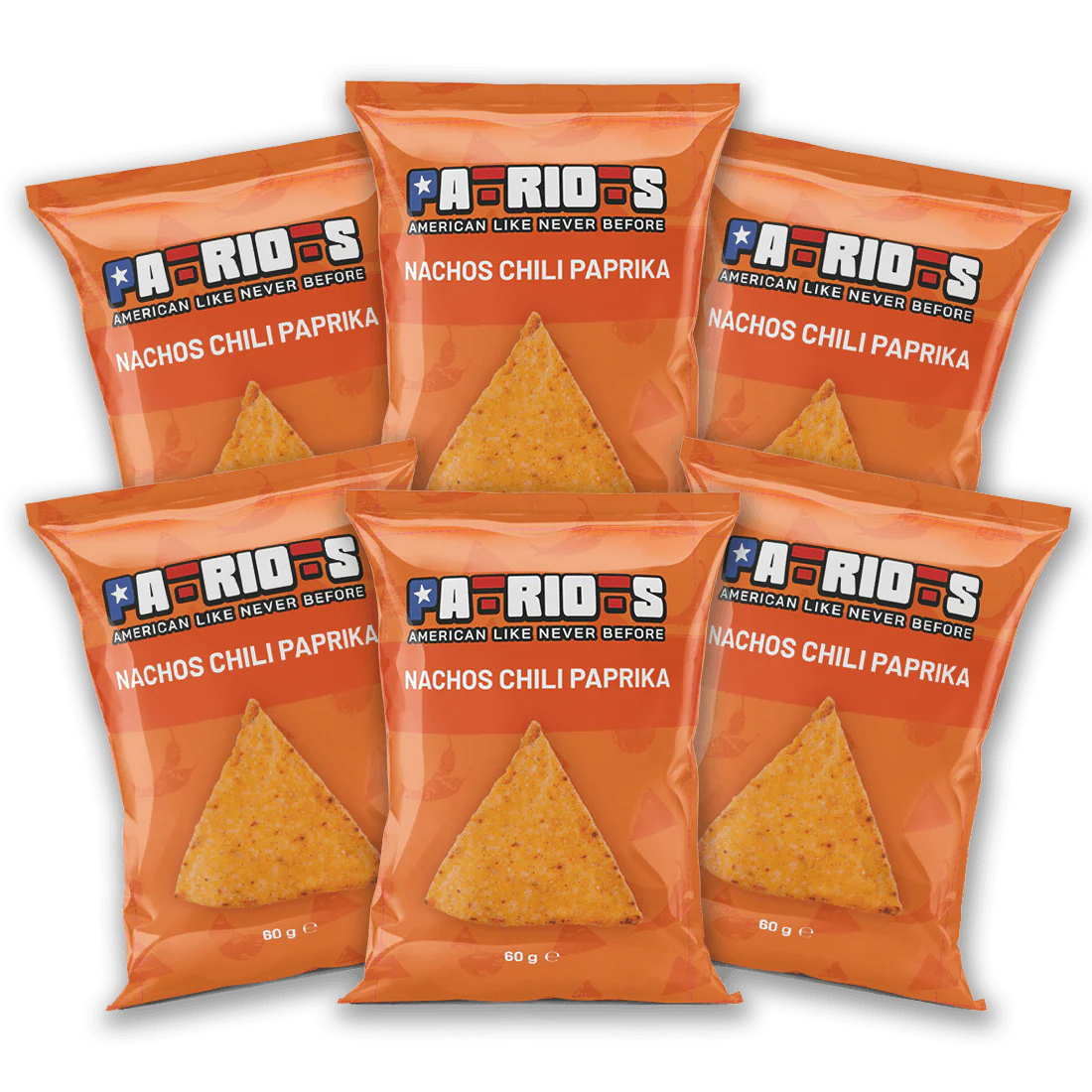 6x Patriots Nachos Chili Paprika, nachos alla paprika da 60g