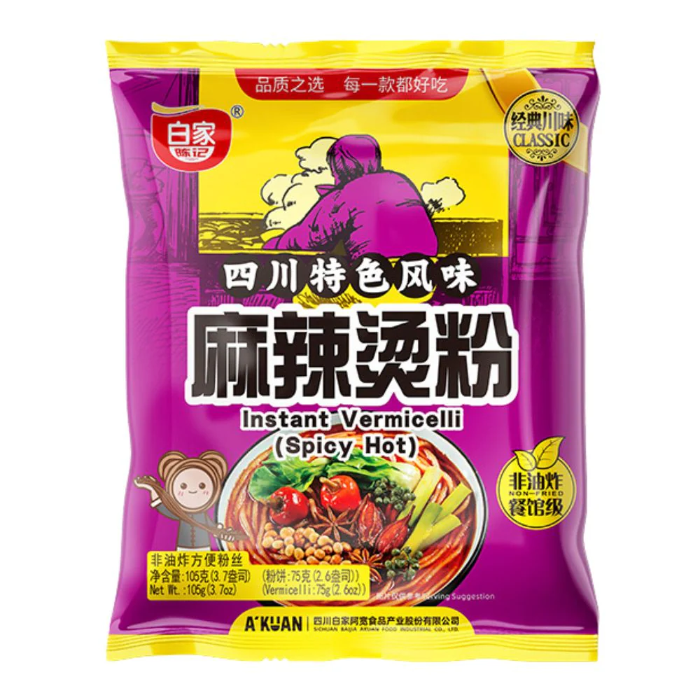 A'Kuan Instant Vermicelli Spicy Hot, vermicelli istantanei piccanti da 105g