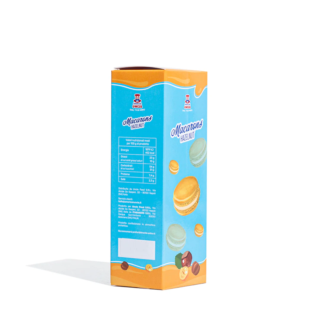 American Uncle Macarons Hazelnut, meringhe alle mandorle ripiene di crema alle nocciole da 78g - Image 2