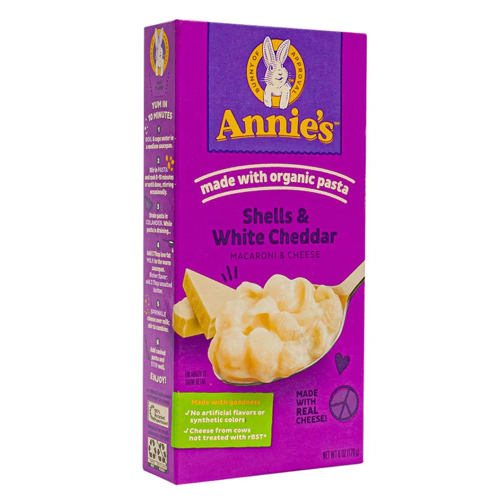 Annie's Mac & Cheese White Cheddar Shells, pasta al gusto di cheddar bianco da 170g