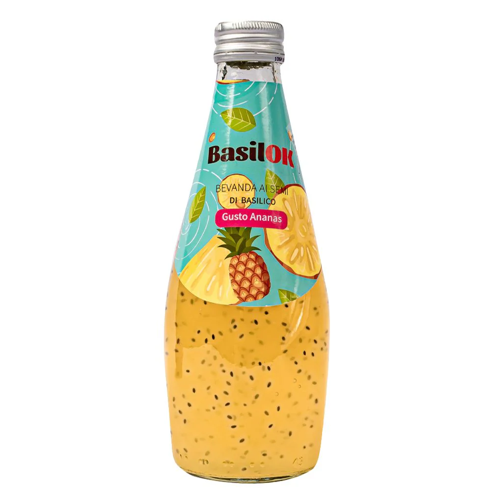 BasilOk Pineapple, bevanda al gusto di ananas con semi di basilico da 290ml