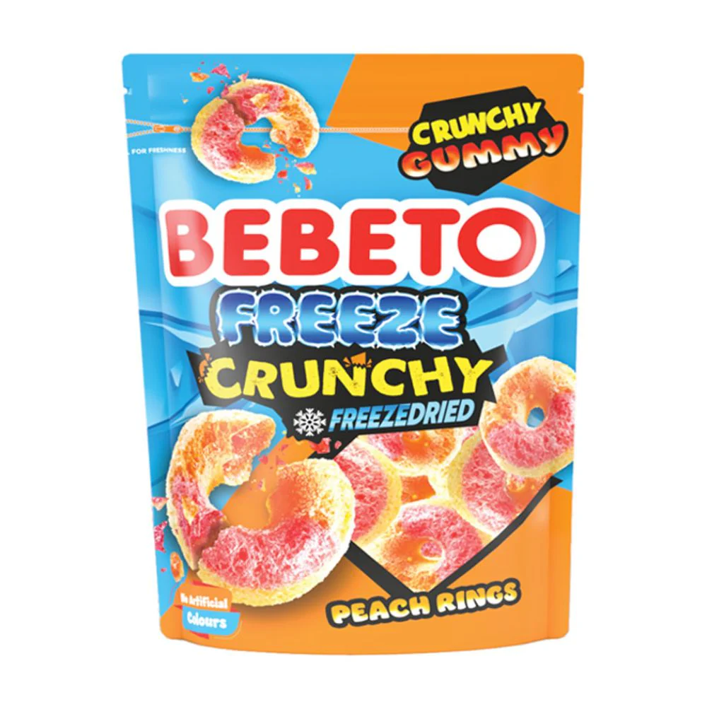 Bebeto Peach Rings Freeze Crunchy Gummy, caramelle liofilizzate al gusto pesca da 35g