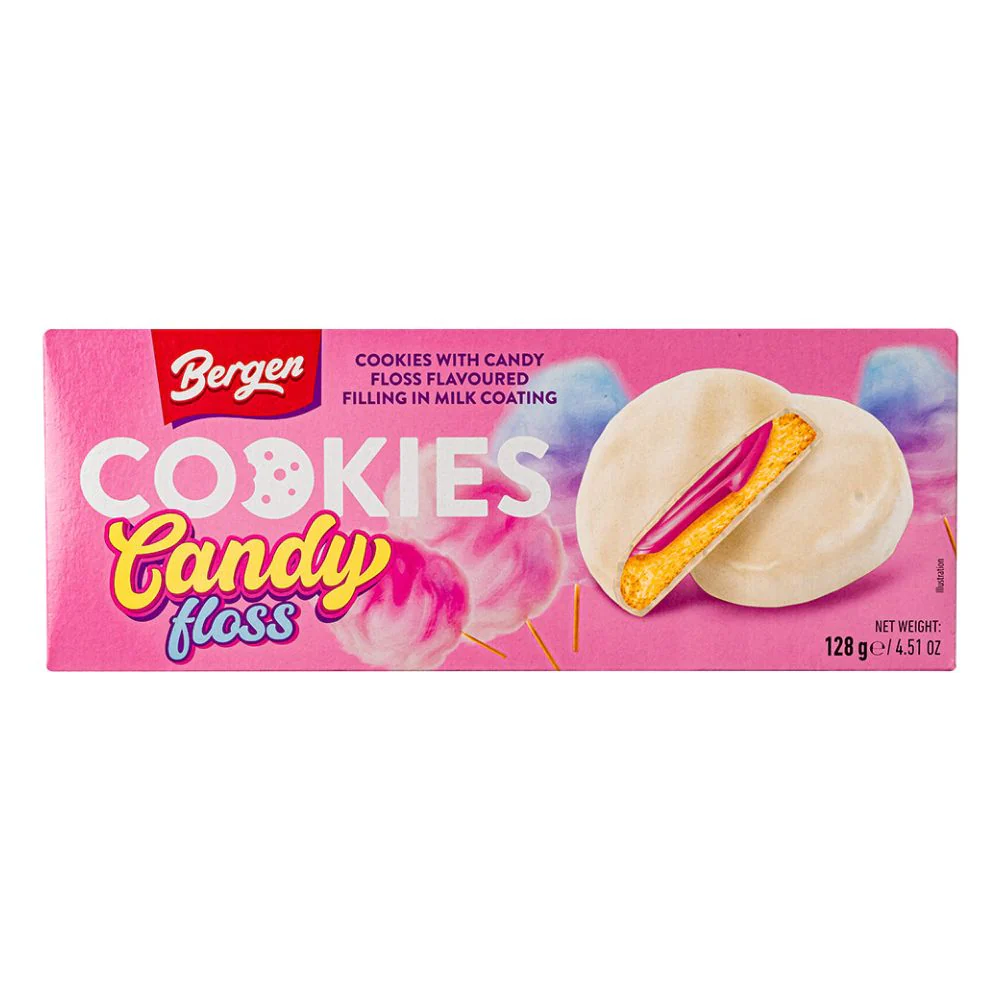 Bergen Cookies Candy Floss, biscotti ripieni di crema al gusto di zucchero filato da 128g