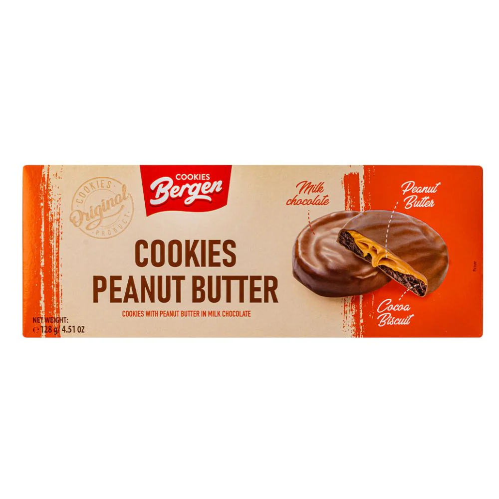 Bergen Cookies Peanut Butter, biscotti al cioccolato al latte con burro di arachidi da 128g