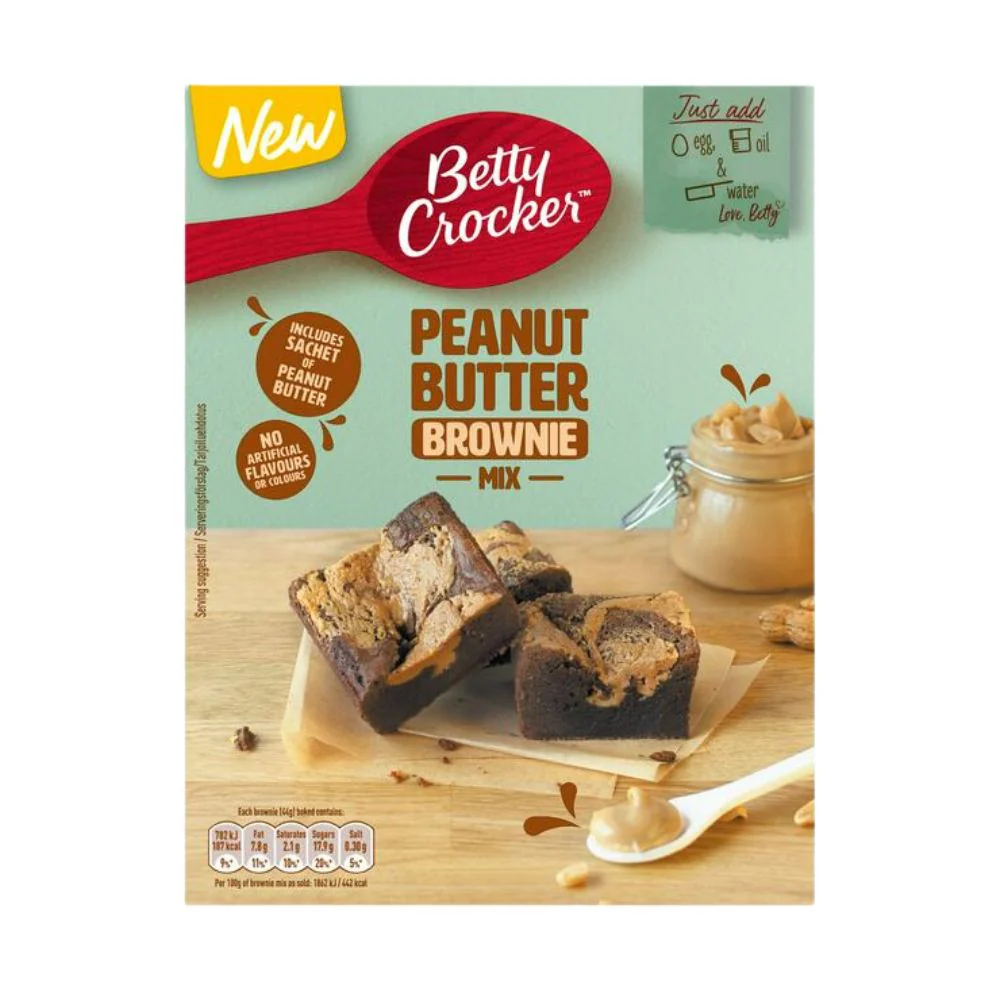 Betty Crocker Peanut Butter Brownie Mix, preparato per brownie al gusto di cioccolato e arachidi da 350g