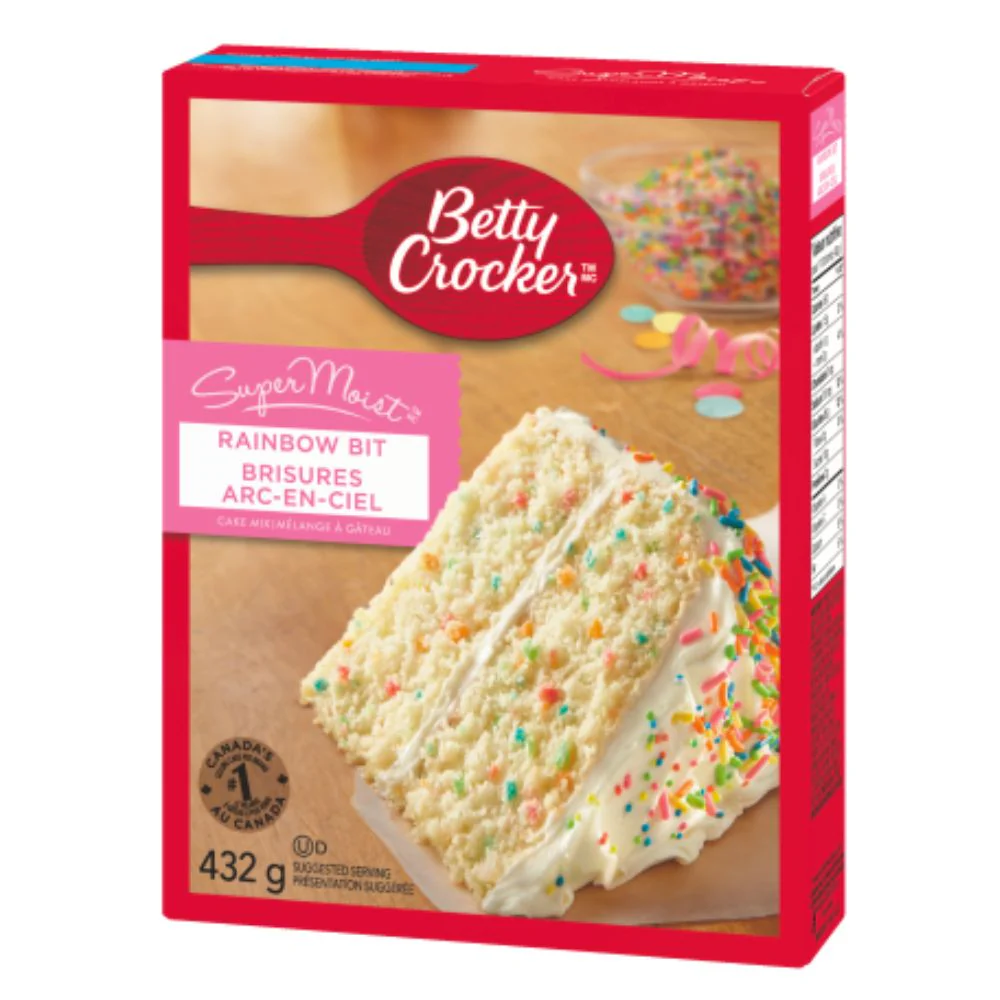 Betty Crocker Super Moist Rainbow Bit Brisures Arc En Ciel, preparato per torta alla vaniglia con confetti colorati da 432g