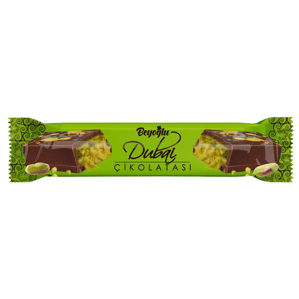 Beyoglu Dubai Chocolate, barretta di cioccolato al latte con crema di pistacchio e Kadayif da 35g