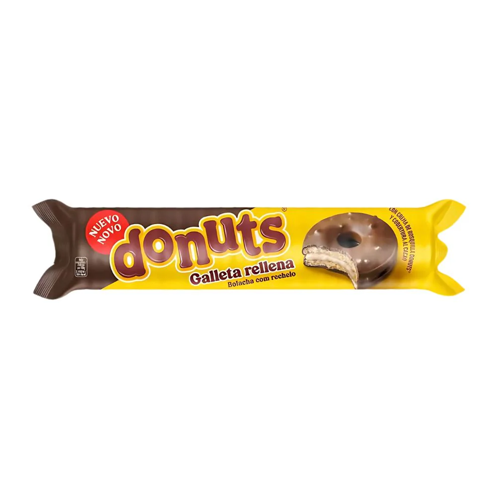 Donuts Sandwich Biscuits With Choco Coating, biscotti donuts ripieni di crema e ricoperti di cioccolato da 93g