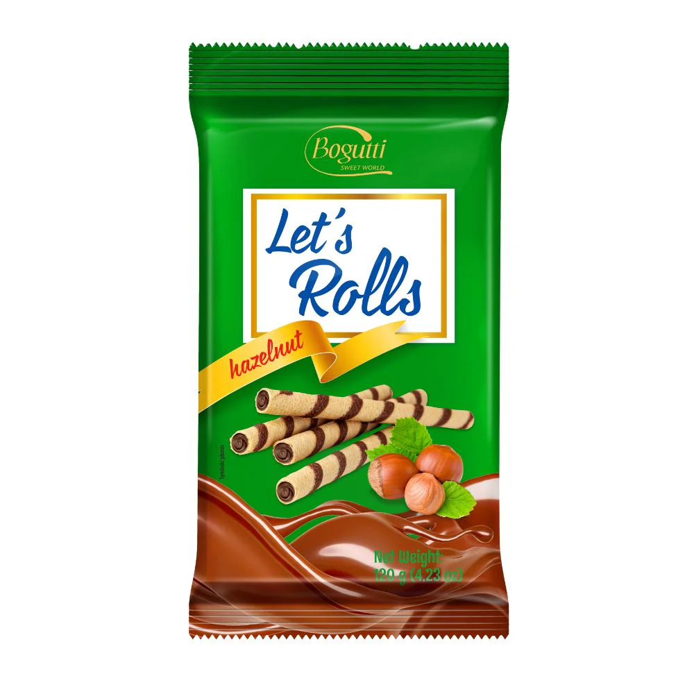 Bogutti Let's Rolls Hazelnut, wafer con crema alla nocciola da 120g