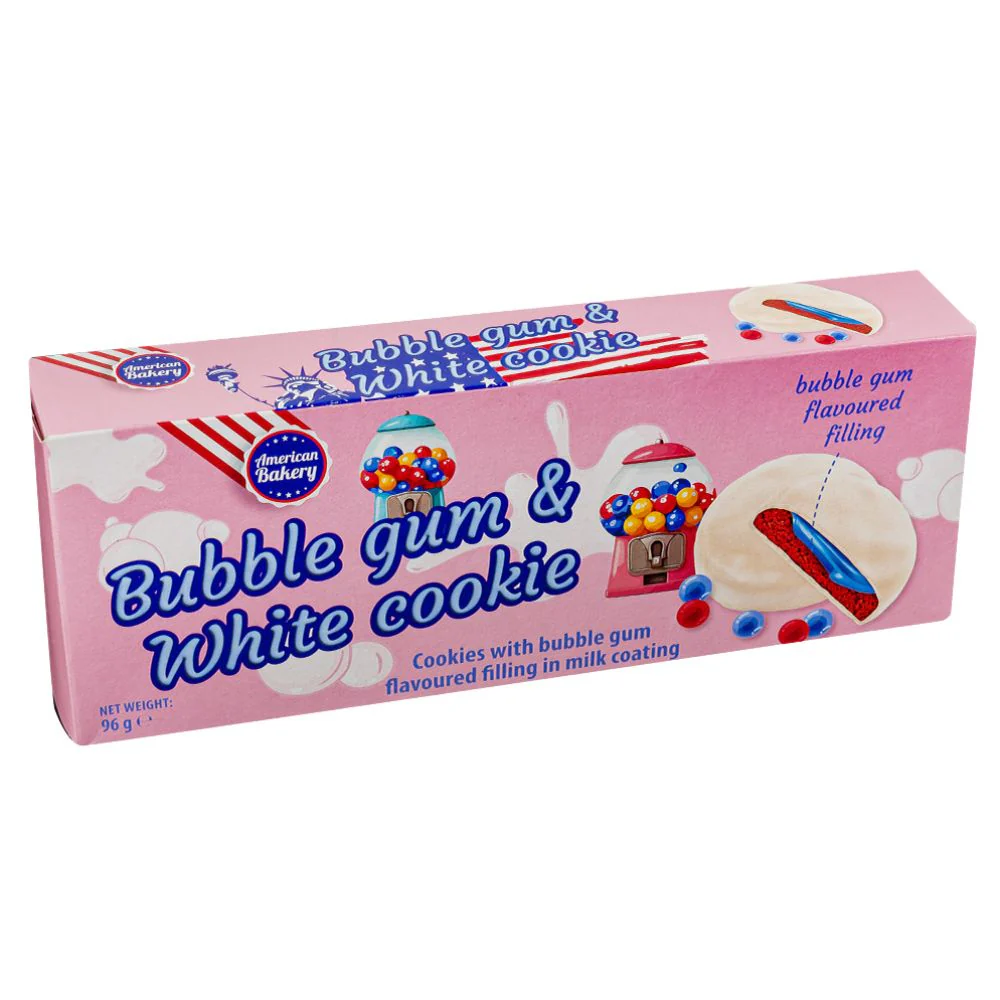 American Bakery Bubble Gum and White Cookie, biscotti con crema al gusto di chewing gum da 96g