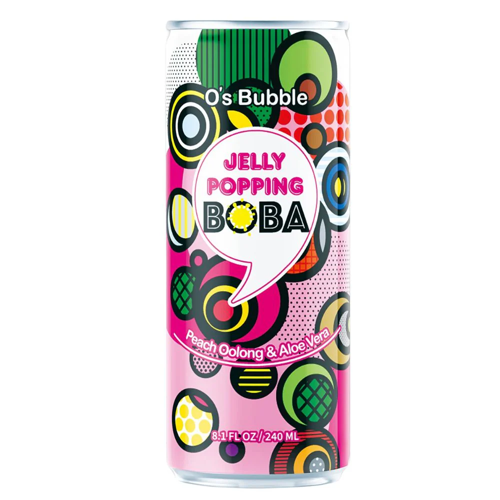 O's Jelly Popping Boba Peach Oolong & Aloe, bubble tea al gusto di pesca e aloe da 240ml