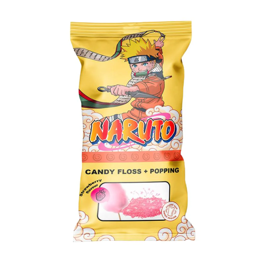 Naruto Candy Floss & Popping Stickers, zucchero filato e caramelle frizzanti al gusto di fragola da 11g
