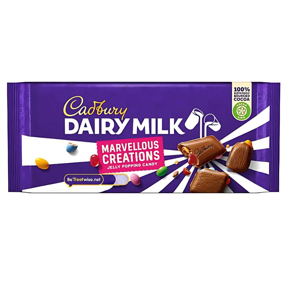 Cadbury Dairy Milk Marvellous Creations Jelly Popping Candy, tavoletta di cioccolato con gelatine al gusto di frutta, confetti e caramelle scoppiettanti da 160g