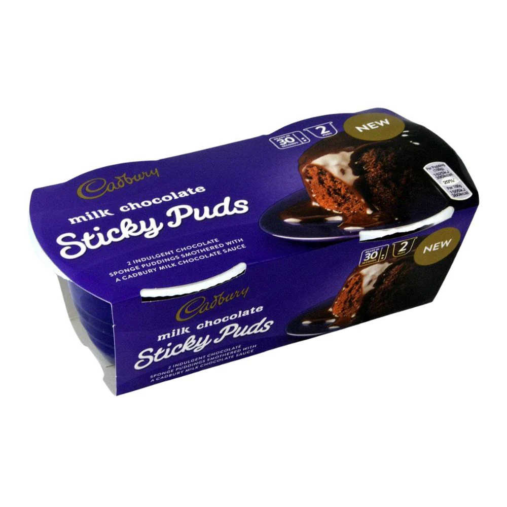 Cadbury Sticky Puds Milk Chocolate, pan di spagna al cioccolato con salsa al cioccolato al latte da 190g