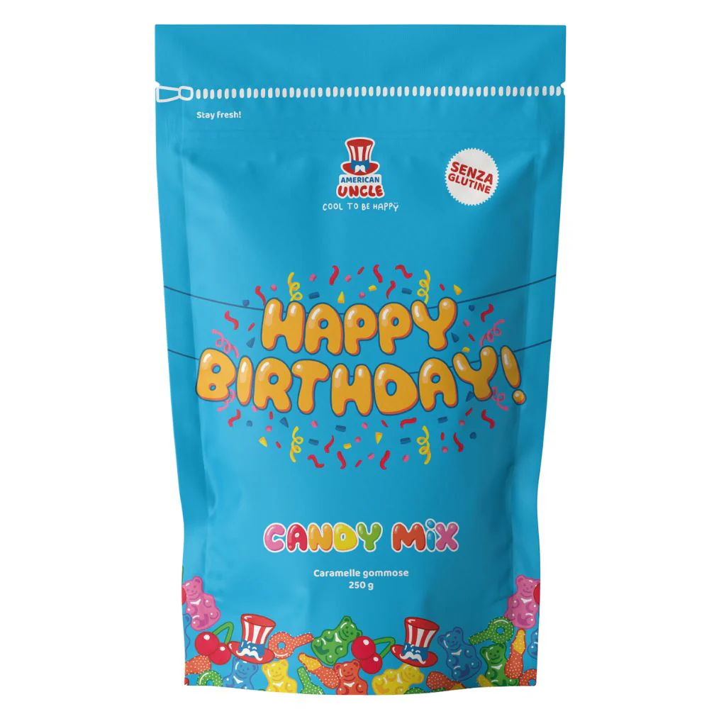 Candy Mix Happy Birthday, busta di caramelle gommose per il compleanno da 250g