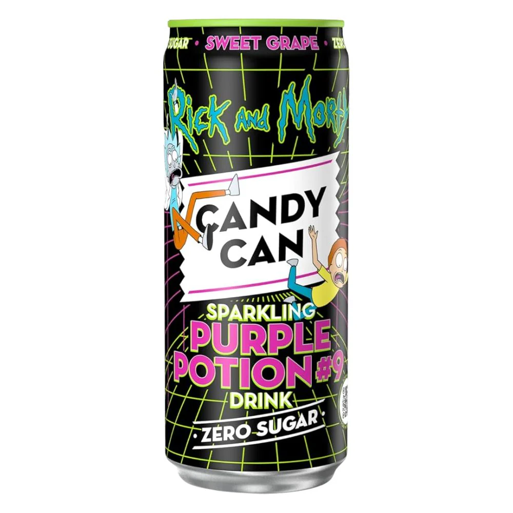 Candy Can Purple Potion Rick and Morty, bevanda frizzante al gusto di uva da 330ml