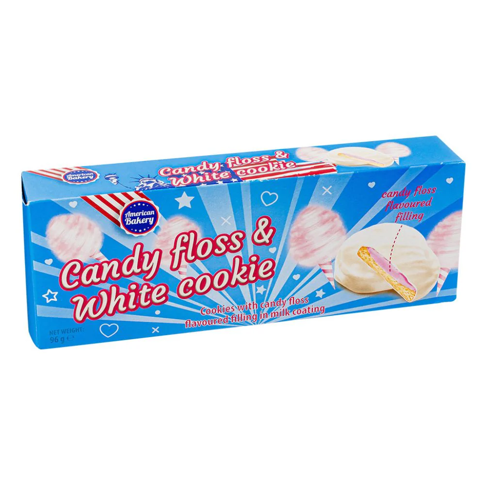American Bakery Candy Floss and White Cookie, biscotti con crema al gusto di zucchero filato da 96g