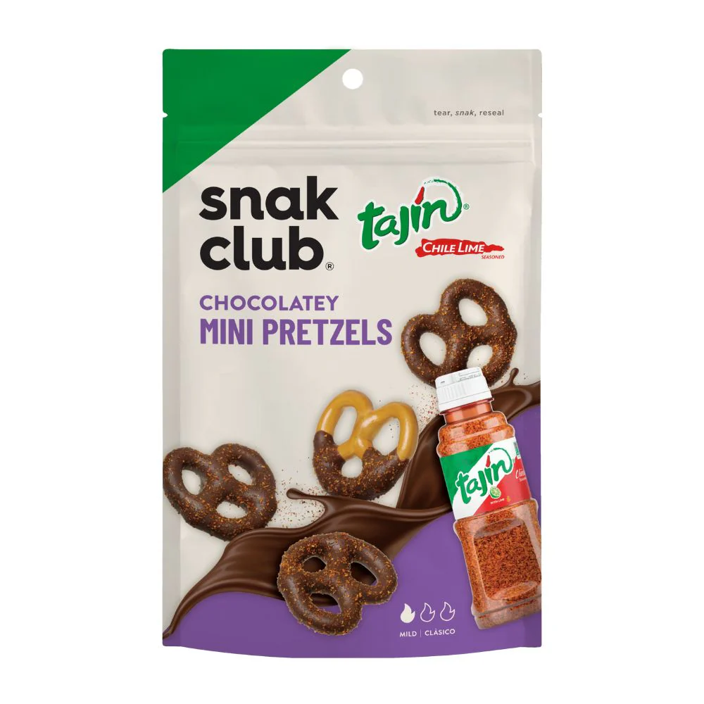 Snack Club Mini Pretzels Chocolatey Tajin, pretzels ricoperti di cioccolato e tajin da 57g