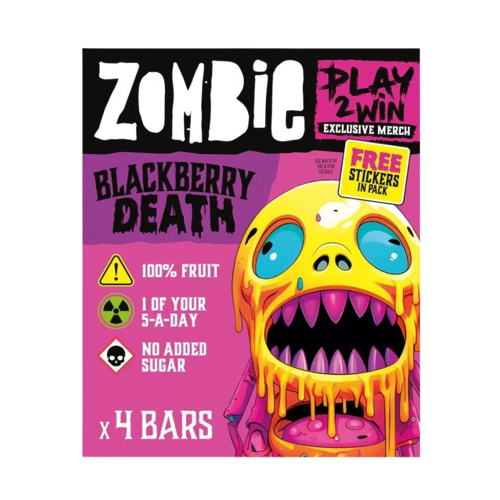 Zombie Blackberry Death Fruit Bars, barrette di frutta mela e mora da 100g
