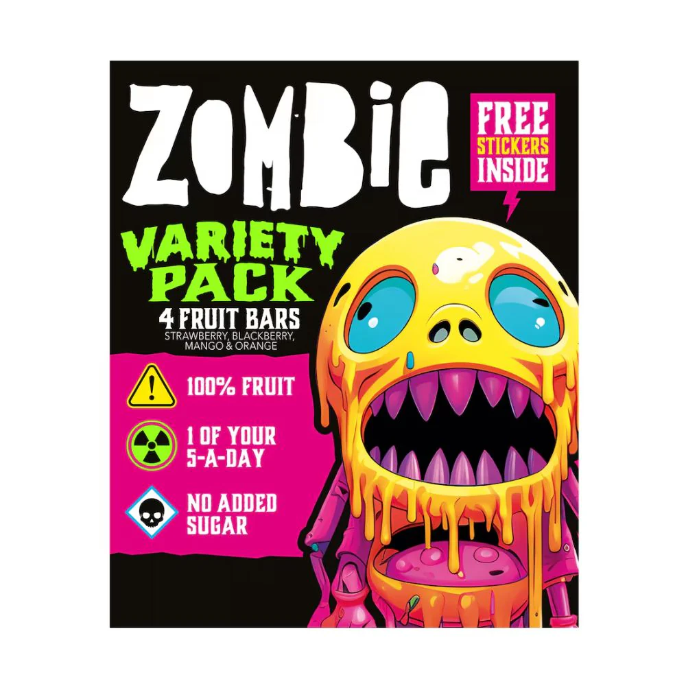 Zombie Variety Pack 4 Fruit Bars, 4 barrette di frutta gusti assortiti da 100g