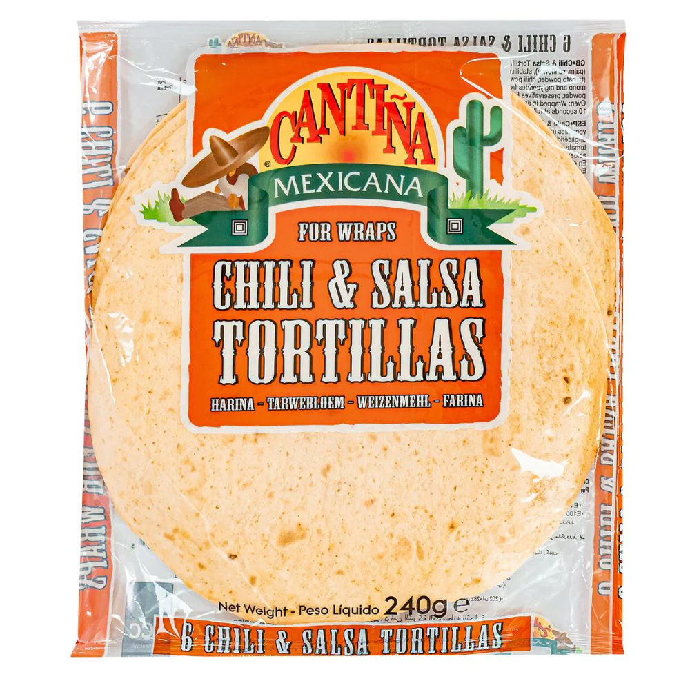 Cantina Mexicana Chili & Salsa Tortillas, 6 tortillas al gusto di chili e salsa da 240g