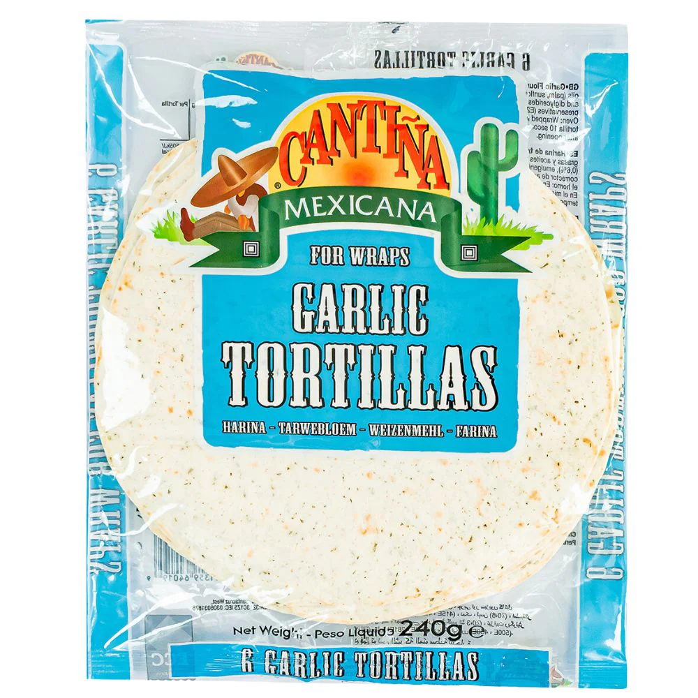 Cantina Mexicana Garlic Tortillas, 6 tortillas al gusto di aglio da 240g