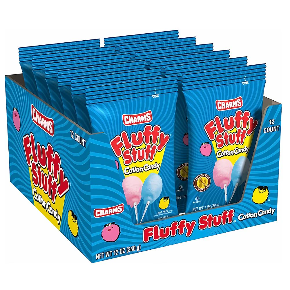 Charms Fluffy Stuff Cotton Candy, zucchero filato alla frutta da 28g (confezione da 12)