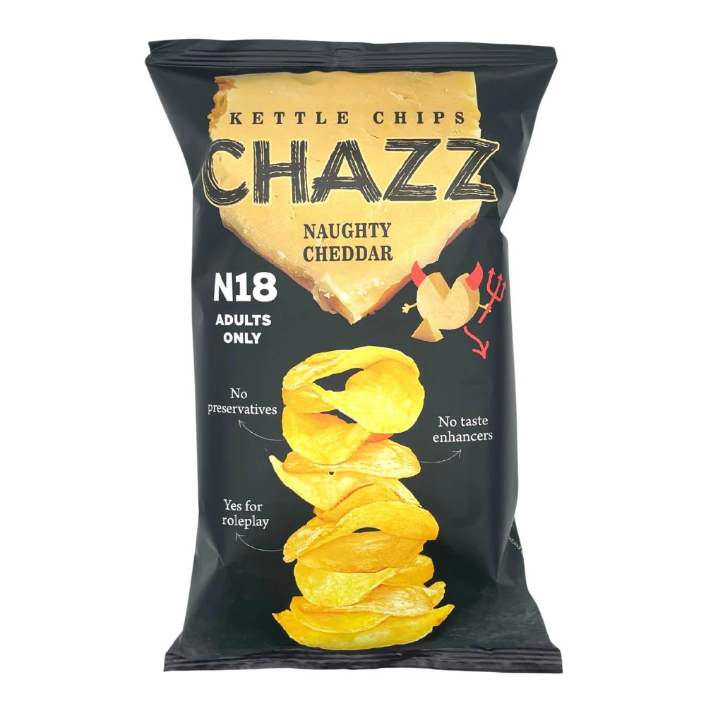 Chazz Potato Chips Naughty Cheddar, patatine al formaggio piccante da 90g