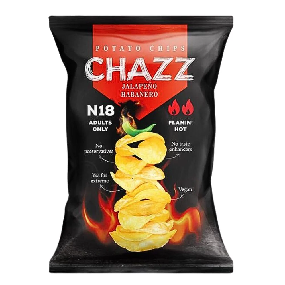 Chazz Potato Chips Jalapeno Habanero, patatine extrapiccanti da 90g