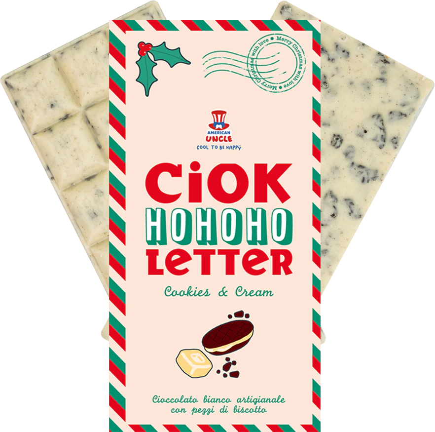 ChocoLetter Cookies & Cream, tavoletta di cioccolato bianco artigianale con pezzi di biscotto da 100g