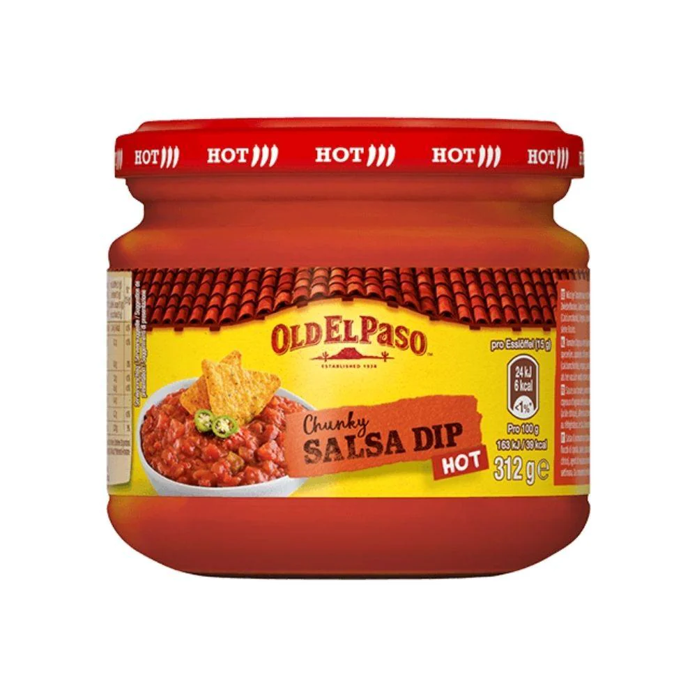 Old El Paso Chunky Salsa Dip Hot, salsa piccante con cipolle e peperoni da 312g
