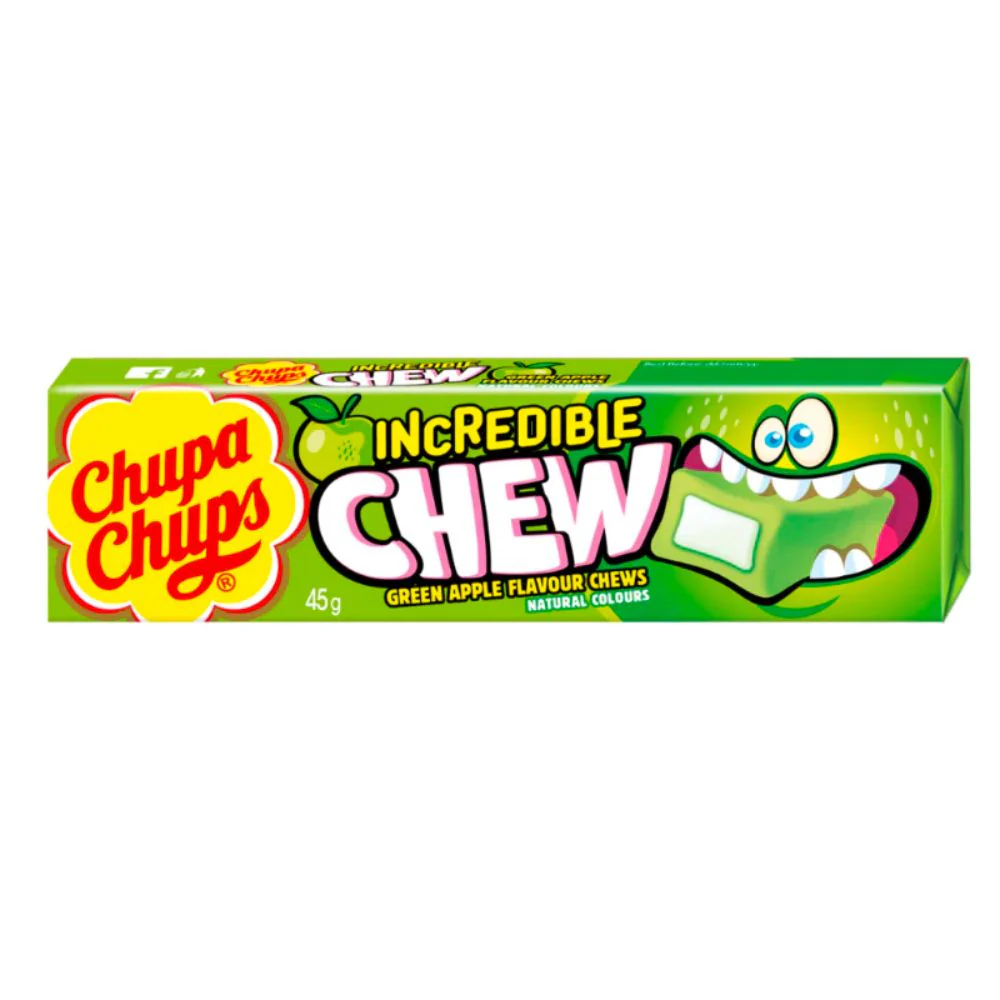 Chupa Chups Incredible Chews Apple, gomme da masticare al gusto di mela verde da 45g