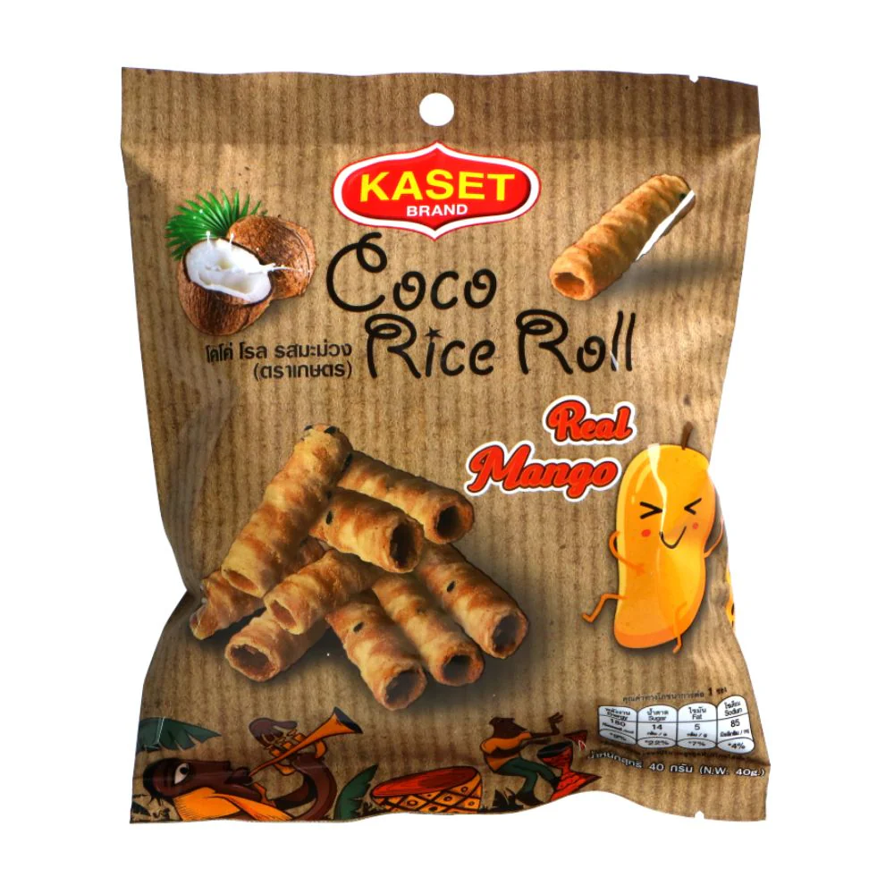 Coco Rice Rolls Mango Flavor, wafer di riso al cocco e al mango da 40g