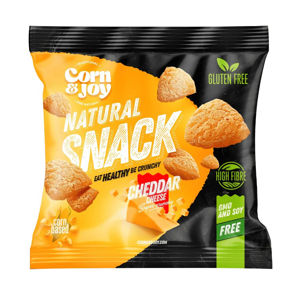Corn & Joy Natural Snack Cheddar, snack di mais al gusto formaggio da 40g
