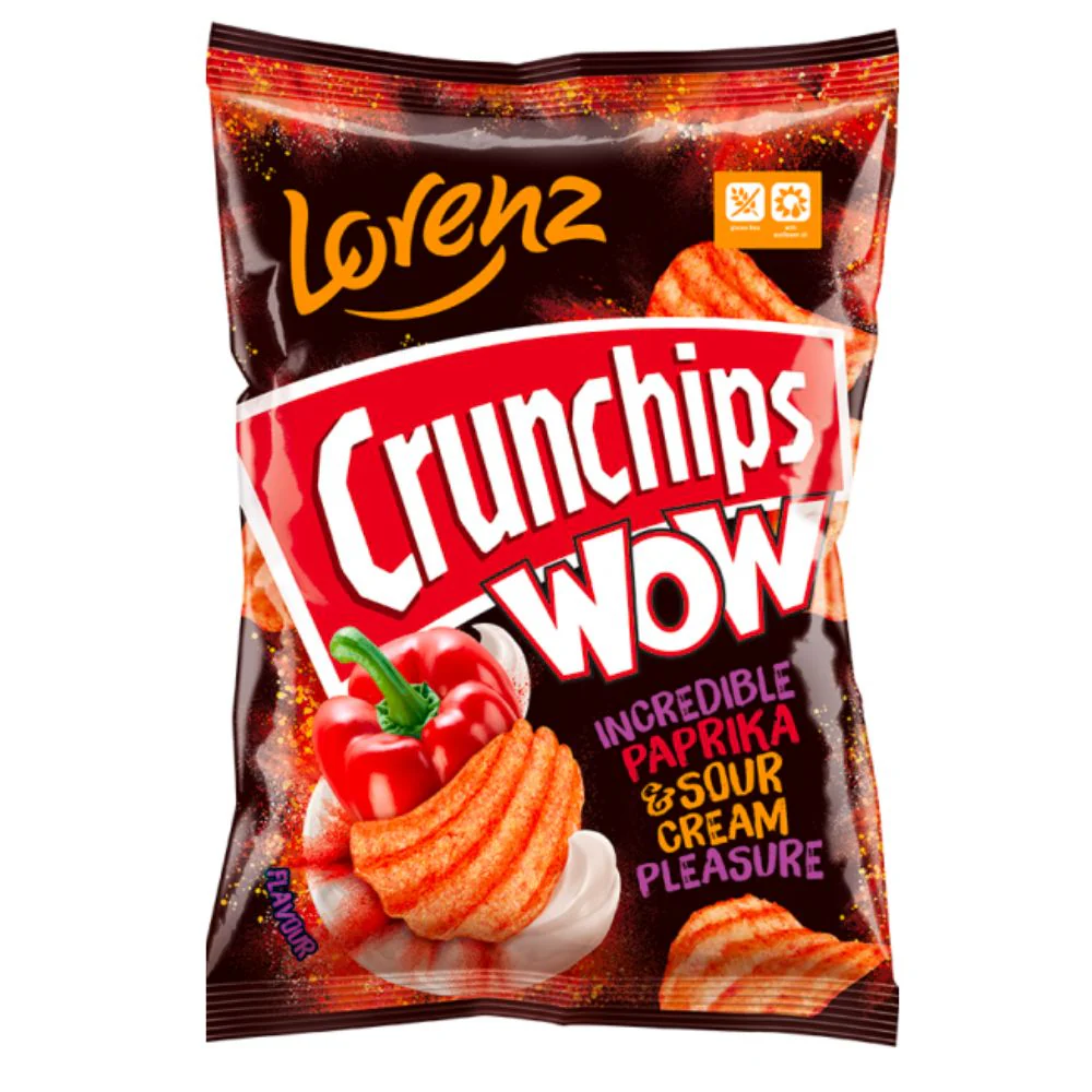 Lorenz Crunchips WOW Paprika & Sour Cream, patatine al gusto di paprika e crema acida da 80g
