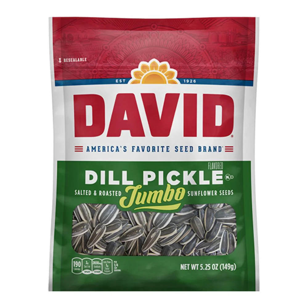 David Jumbo Dill Pickle Sunflower Seeds, semi di girasole al gusto di cetriolo sottaceto da 149g
