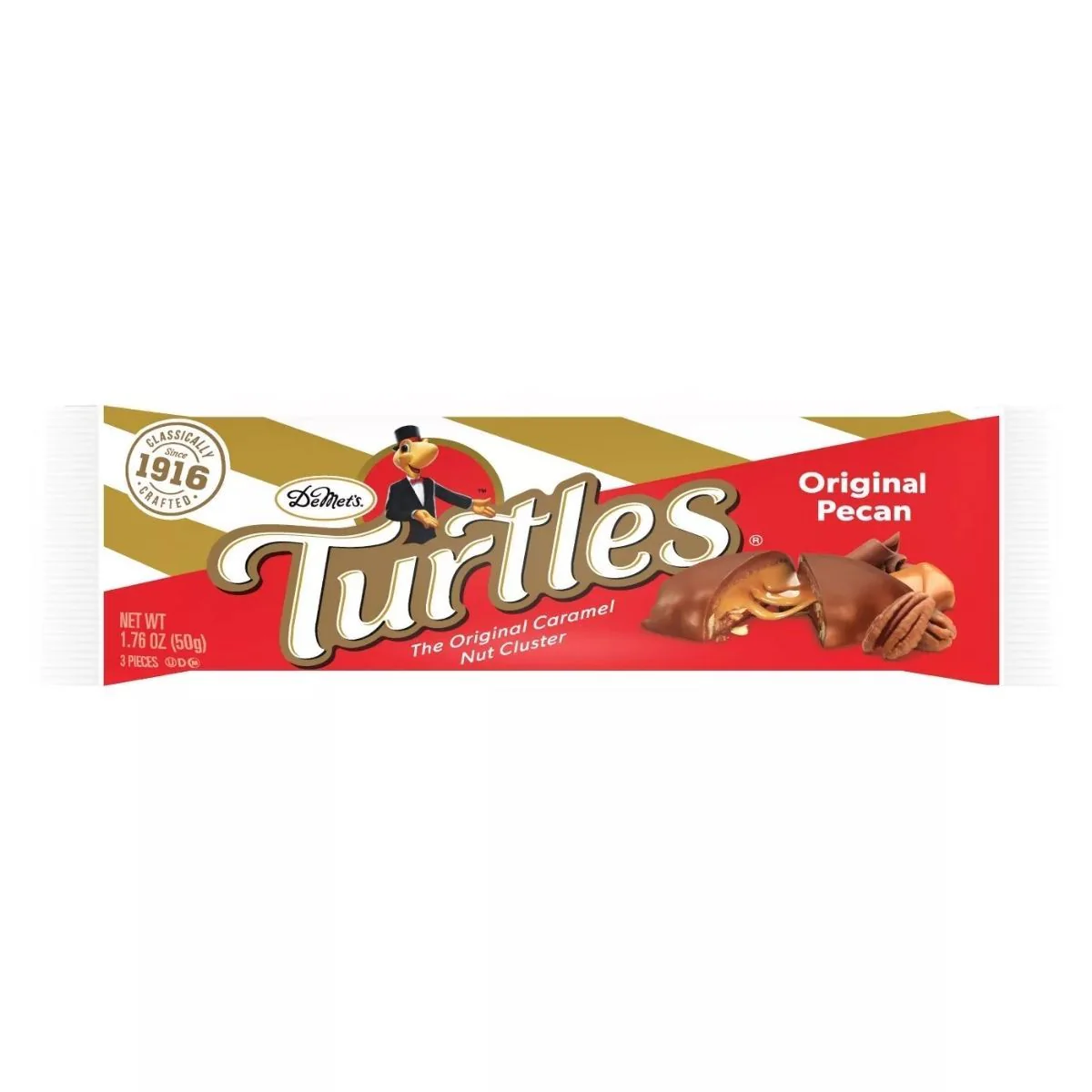 DeMet's Turtles, barretta di cioccolato ripiena al caramello da 50g