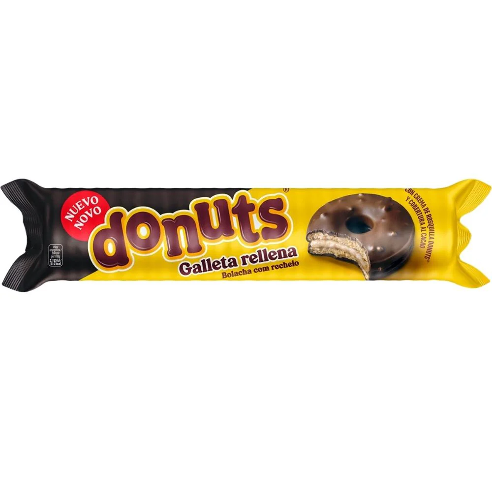 Donuts Sandwich Biscuits With Choco Coating, biscotti donuts ripieni di crema e ricoperti di cioccolato da 140g