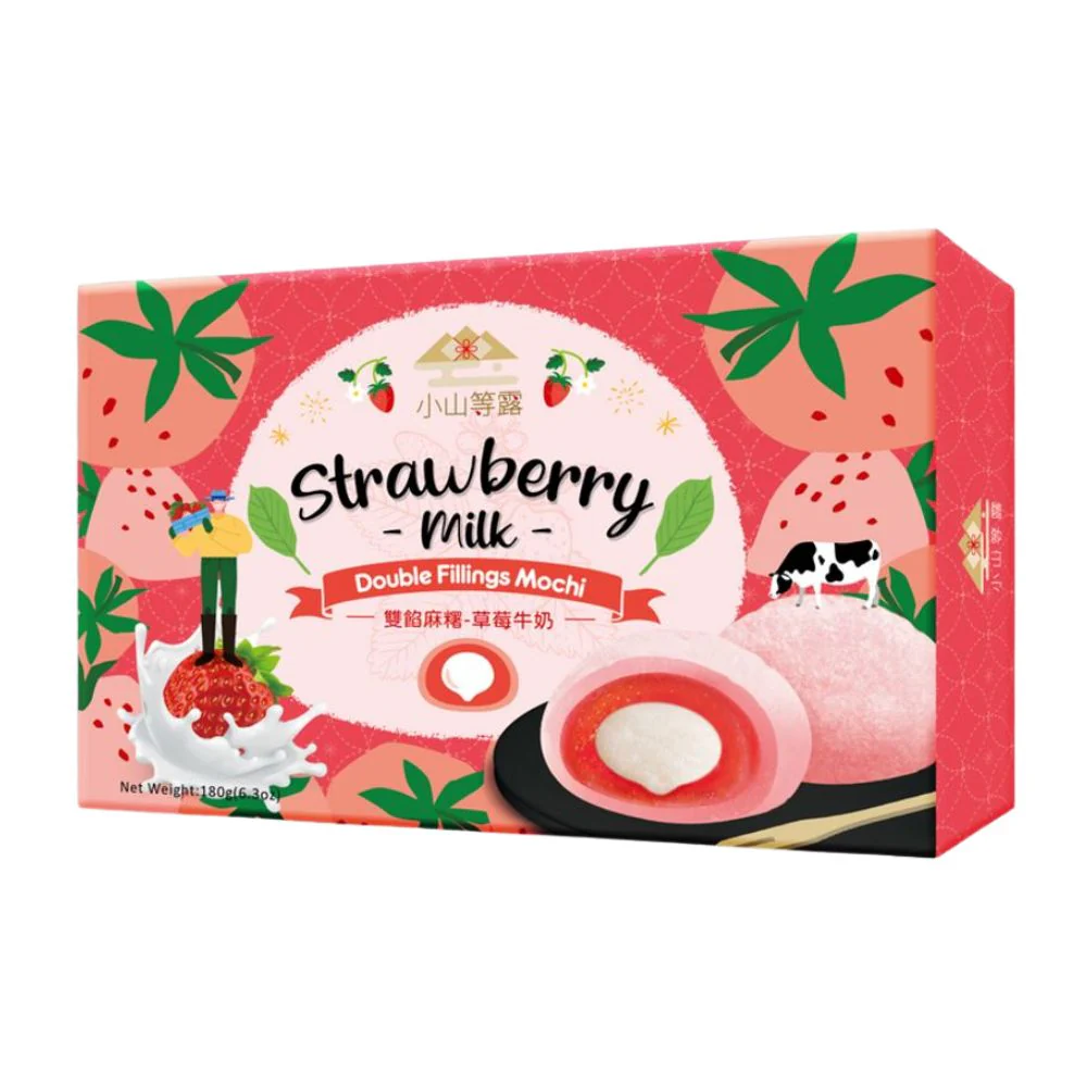Hill Mochi Strawberry Milk Double Fillings Mochi, mochi al gusto di fragola e latte da 180g