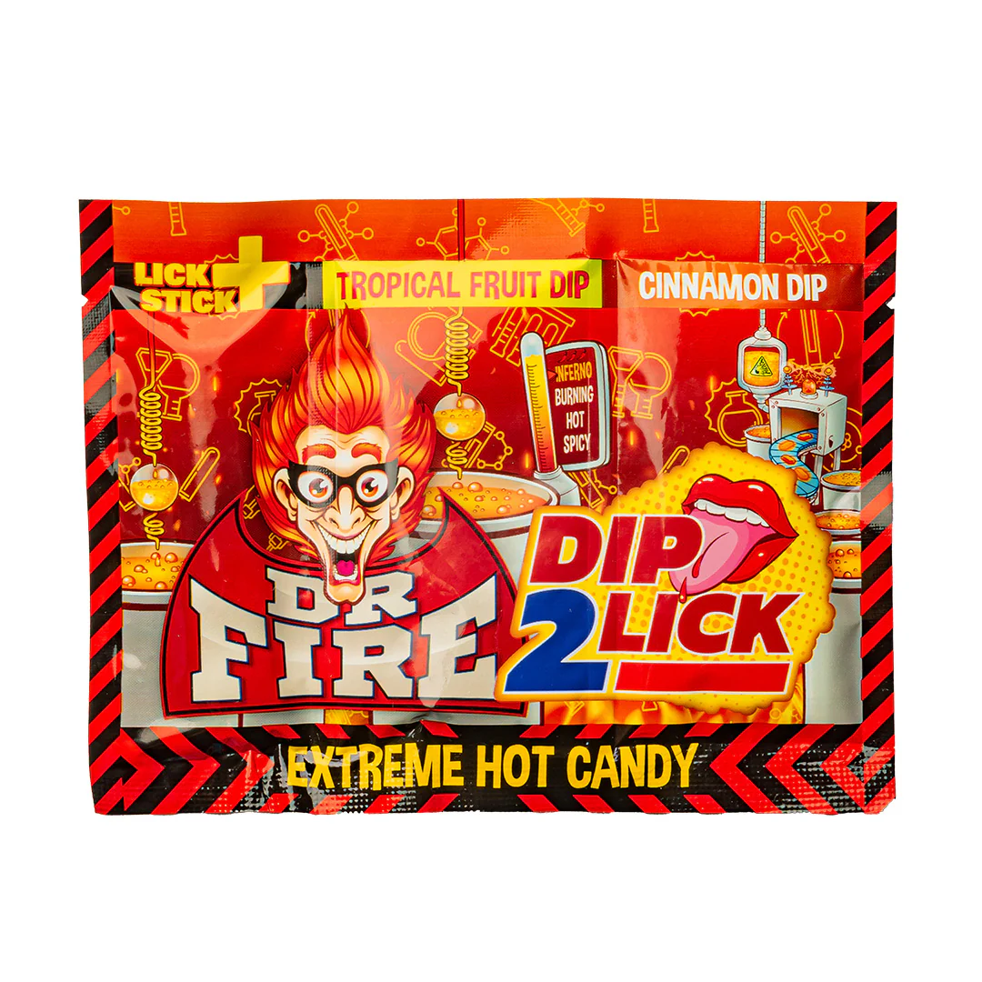 Dr. Fire Dip 2 Lick, lecca lecca con polverina piccante alla frutta e alla cannella da 18g