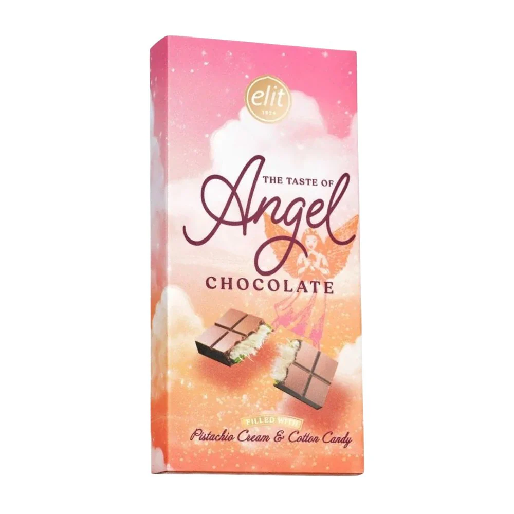 Elit Angel Hair Chocolate, cioccolato al latte ripieno di zucchero filato e crema di pistacchio da 85g