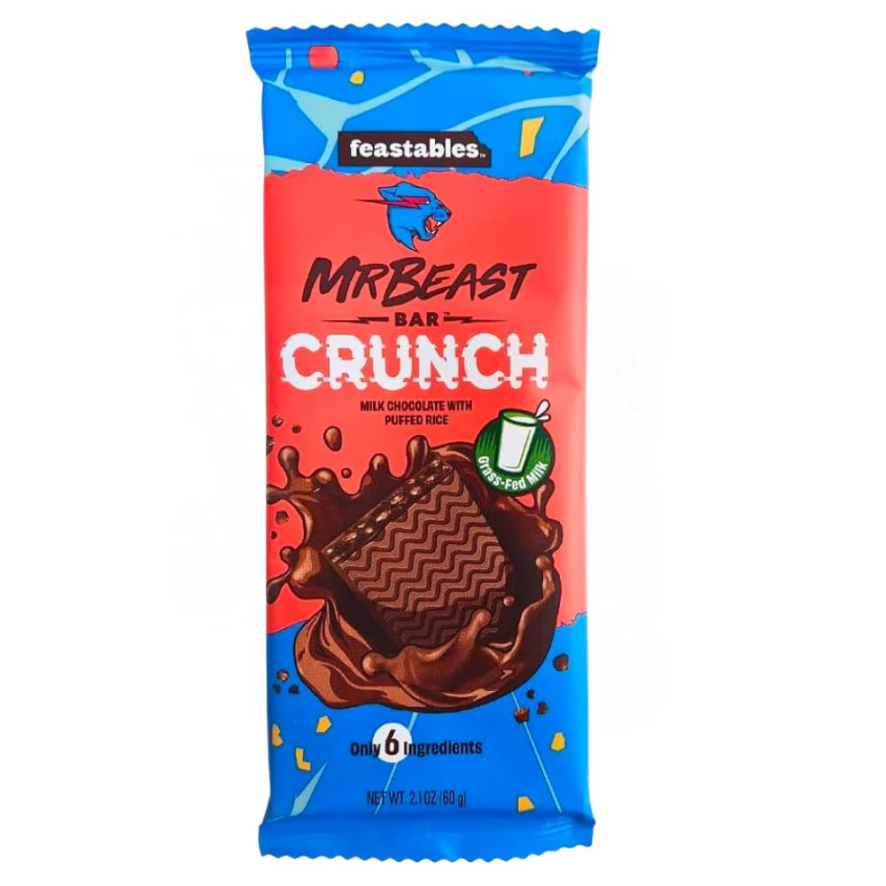 Feastables Mr Beast Bar Crunch, barretta al cioccolato di Mr Beast con riso soffiato da 60g