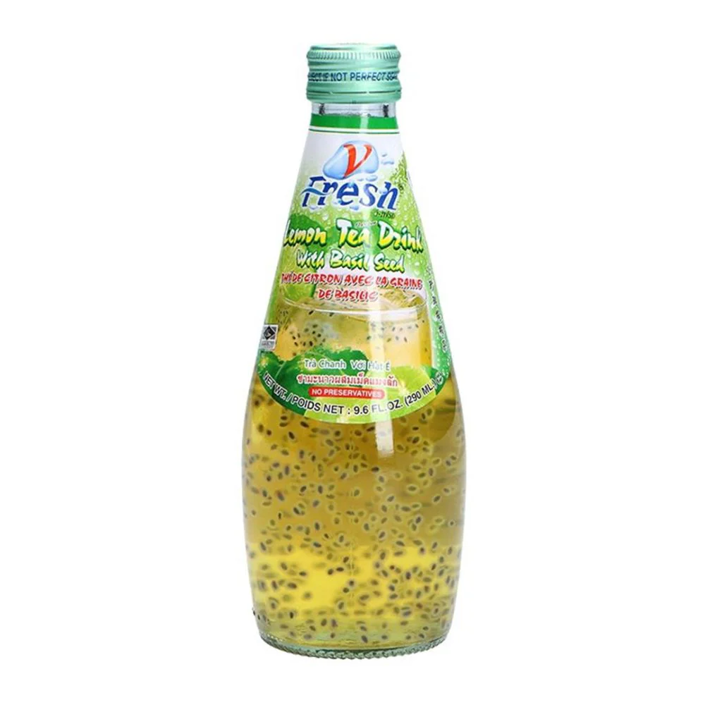 Fresh Lemon Tea Drink with Basil Seed, thè verde thailandese al limone con semi di basilico da 290ml