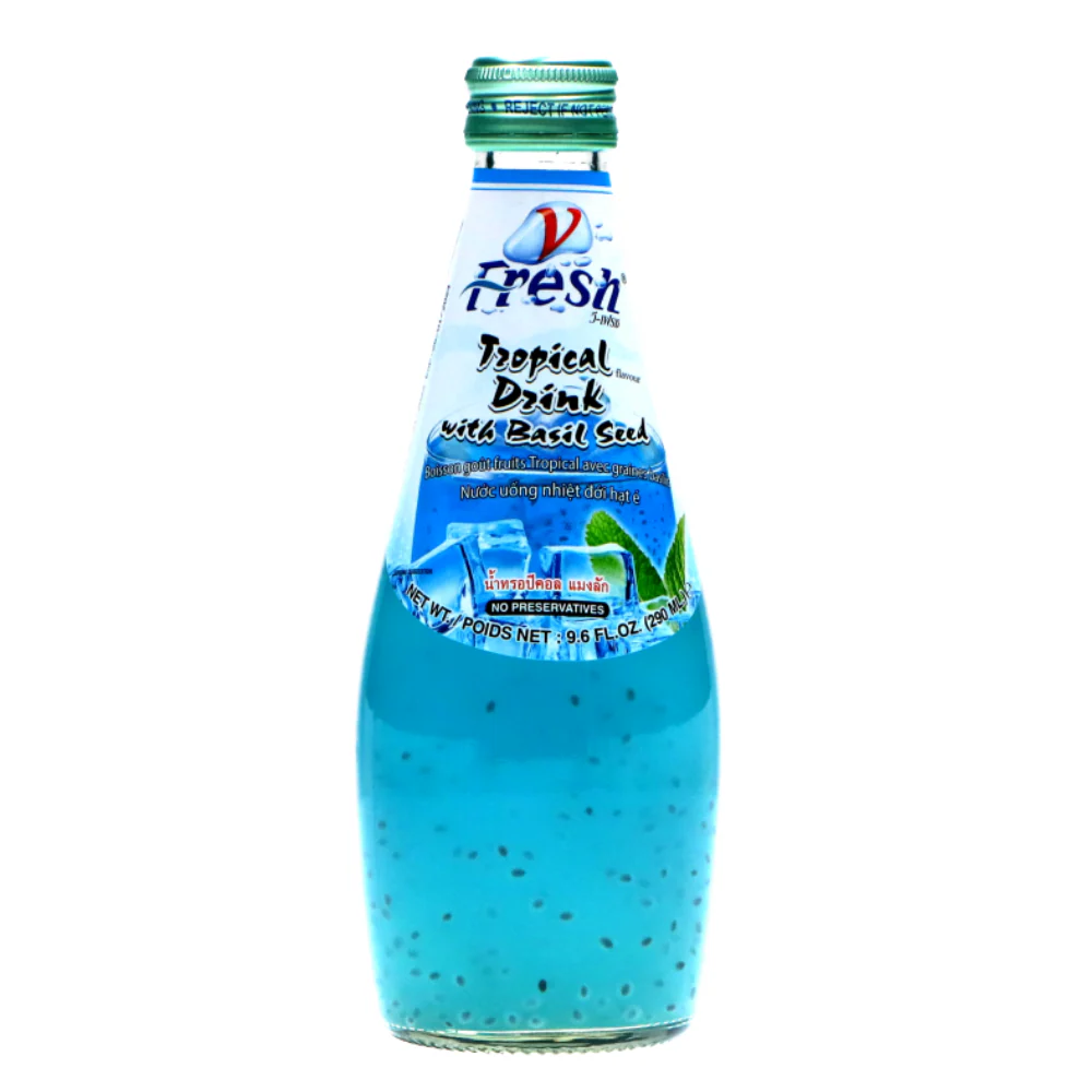 Fresh Tropical Drink with Basil Seed, bevanda thailandese ai frutti tropicali con semi di basilico da 290ml