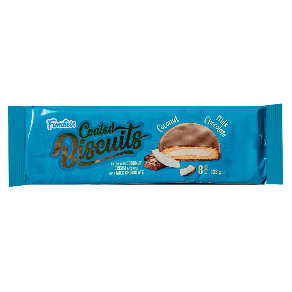 Fundiez Coated Biscuits Coconut, biscotti con crema al gusto di cocco da 128g