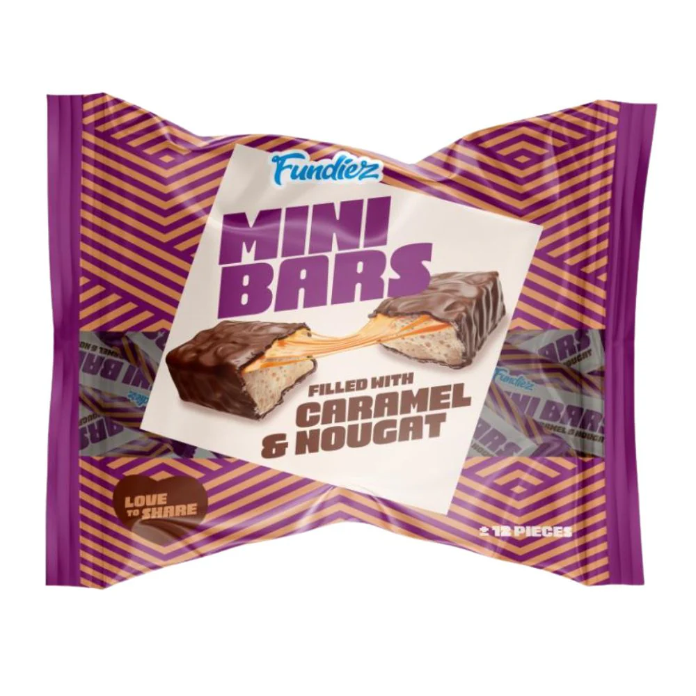 Fundiez Mini Bars Caramel & Nougat, barrette con nougat e caramello ricoperte di cioccolato da 190g