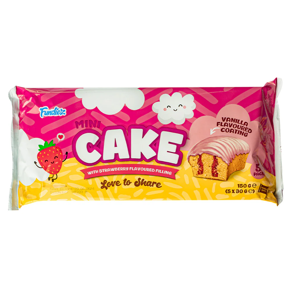 Fundiez Mini Cake with Strawberry Flavoured Filling, 5 merendine ripiene con crema alla fragola da 30g